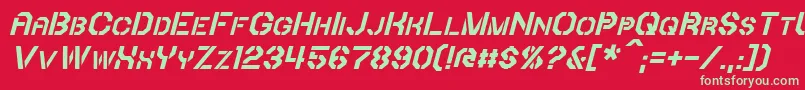 Fonte IoriItalic – fontes verdes em um fundo vermelho