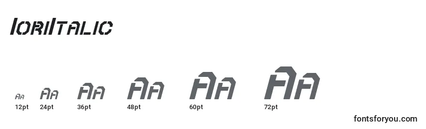 Размеры шрифта IoriItalic