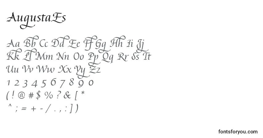 Czcionka AugustaEs – alfabet, cyfry, specjalne znaki