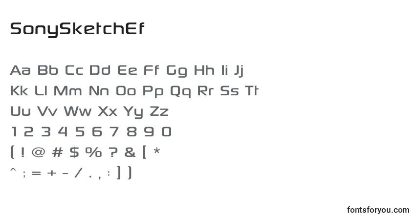 A fonte SonySketchEf – alfabeto, números, caracteres especiais