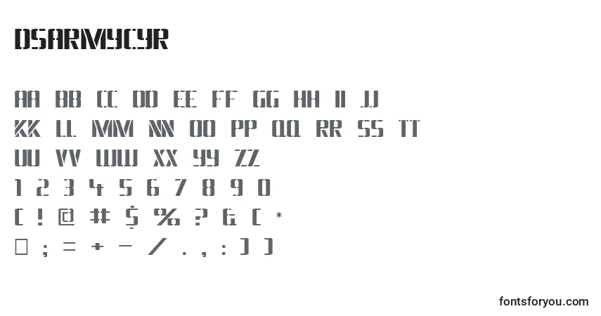 Czcionka DsArmyCyr – alfabet, cyfry, specjalne znaki
