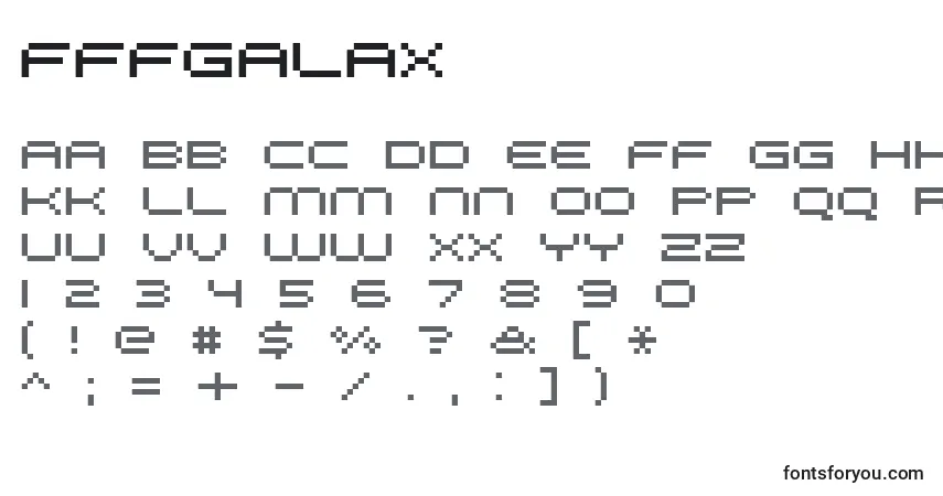 Schriftart Fffgalax – Alphabet, Zahlen, spezielle Symbole