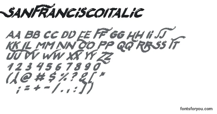 Schriftart SanFranciscoItalic – Alphabet, Zahlen, spezielle Symbole