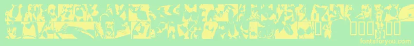 Sexydynamite2002-fontti – keltaiset fontit vihreällä taustalla