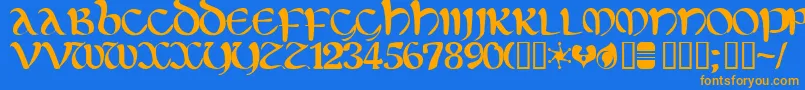 Eltirg-Schriftart – Orangefarbene Schriften auf blauem Hintergrund