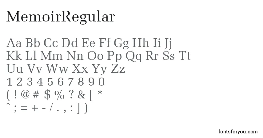 Schriftart MemoirRegular – Alphabet, Zahlen, spezielle Symbole