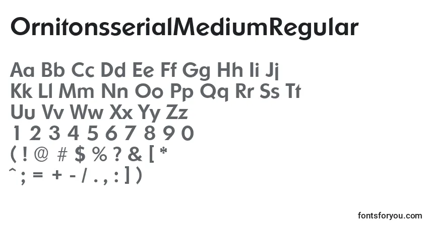 A fonte OrnitonsserialMediumRegular – alfabeto, números, caracteres especiais
