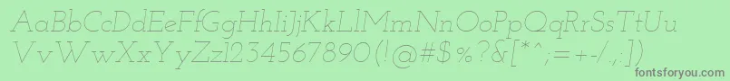 Lisätietoja Josefinslab Thinitalic-fontista Josefinslab Thinitalic-fontti – harmaat kirjasimet vihreällä taustalla