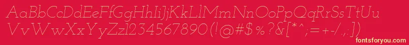 Josefinslab Thinitalic-Schriftart – Gelbe Schriften auf rotem Hintergrund