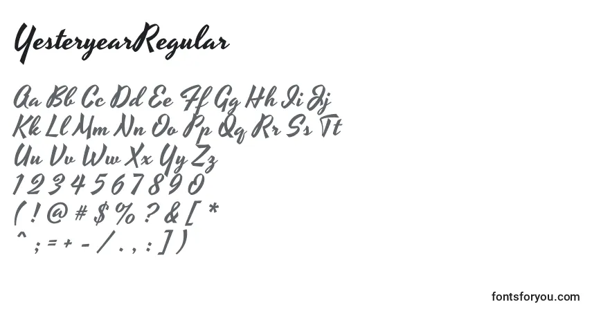 Шрифт YesteryearRegular – алфавит, цифры, специальные символы