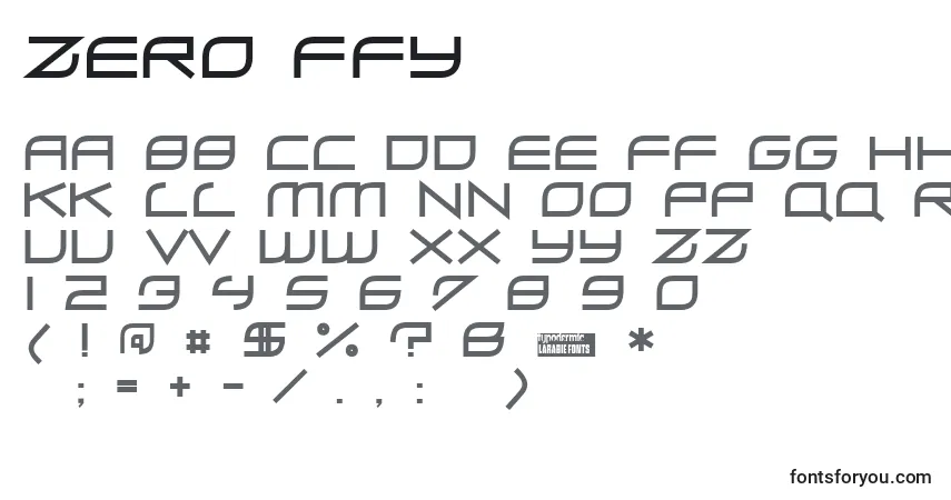 Schriftart Zero ffy – Alphabet, Zahlen, spezielle Symbole