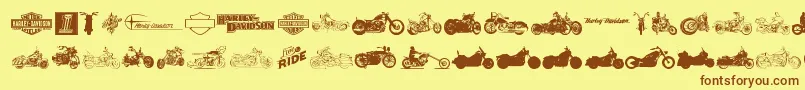 フォントHarleyDavidson – 茶色の文字が黄色の背景にあります。