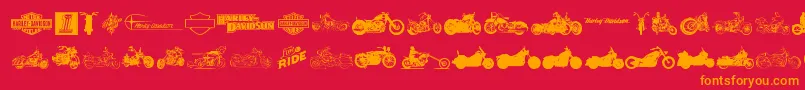 HarleyDavidson-Schriftart – Orangefarbene Schriften auf rotem Hintergrund