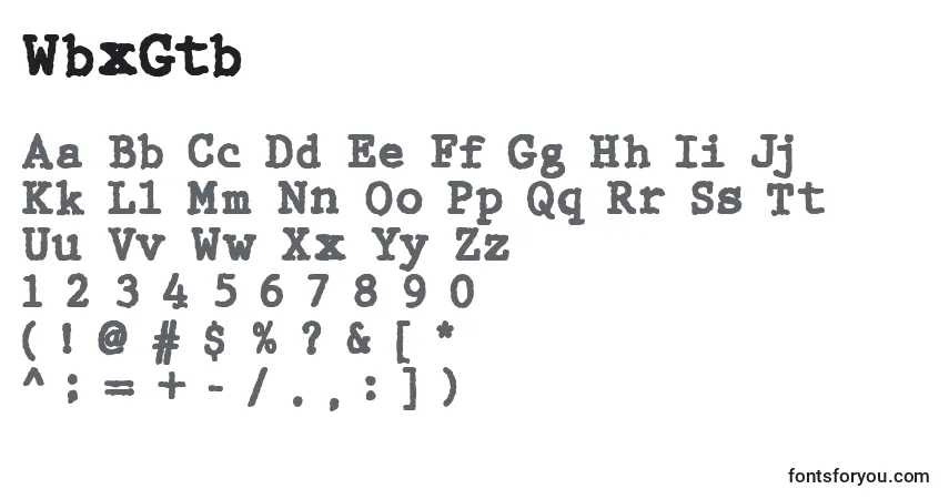 Czcionka WbxGtb – alfabet, cyfry, specjalne znaki