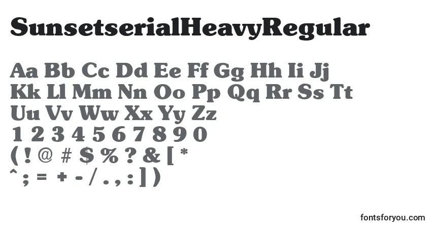Czcionka SunsetserialHeavyRegular – alfabet, cyfry, specjalne znaki