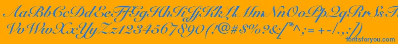 SnellroundhandltstdBdscr-Schriftart – Blaue Schriften auf orangefarbenem Hintergrund