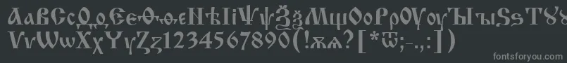 IzhitsaNormal2-fontti – harmaat kirjasimet mustalla taustalla