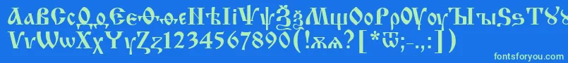 フォントIzhitsaNormal2 – 青い背景に緑のフォント