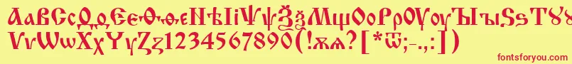 IzhitsaNormal2-fontti – punaiset fontit keltaisella taustalla