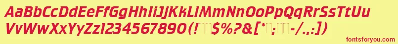 Fonte CrilleeItalicPlain – fontes vermelhas em um fundo amarelo