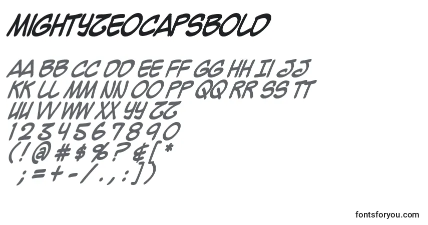 A fonte MightyZeoCapsBold – alfabeto, números, caracteres especiais