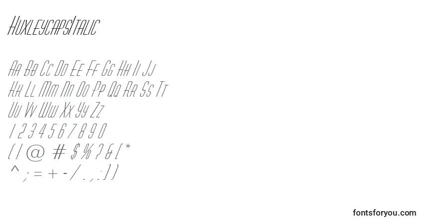 Шрифт HuxleycapsItalic – алфавит, цифры, специальные символы