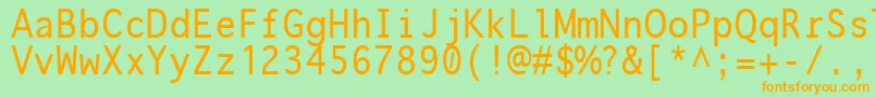 フォントOnuava ffy – オレンジの文字が緑の背景にあります。