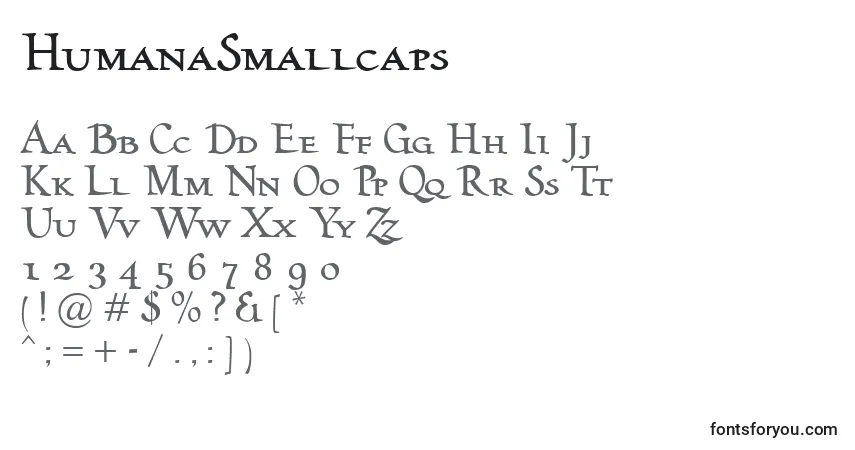 HumanaSmallcaps-fontti – aakkoset, numerot, erikoismerkit