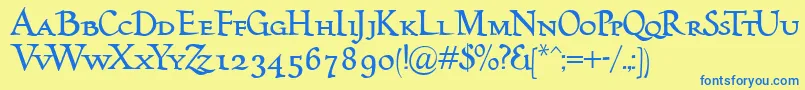 HumanaSmallcaps Font – Blue Fonts on Yellow Background