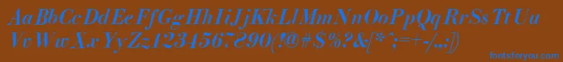 EliziiA.ZPsMediumItalic-Schriftart – Blaue Schriften auf braunem Hintergrund