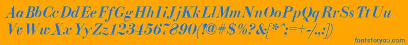 Fonte EliziiA.ZPsMediumItalic – fontes azuis em um fundo laranja