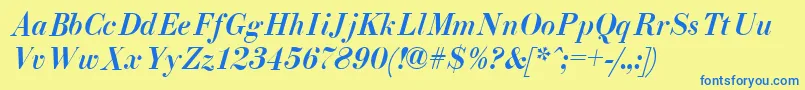 Fonte EliziiA.ZPsMediumItalic – fontes azuis em um fundo amarelo