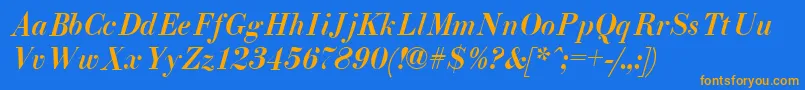 フォントEliziiA.ZPsMediumItalic – オレンジ色の文字が青い背景にあります。