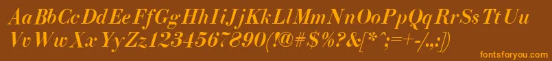 EliziiA.ZPsMediumItalic-Schriftart – Orangefarbene Schriften auf braunem Hintergrund