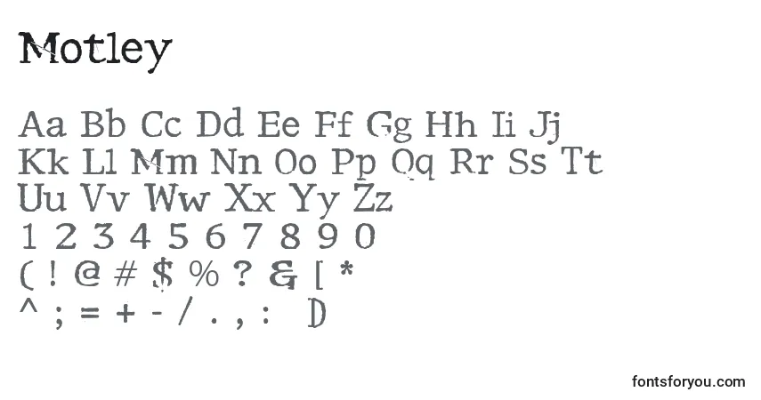 Motley-fontti – aakkoset, numerot, erikoismerkit