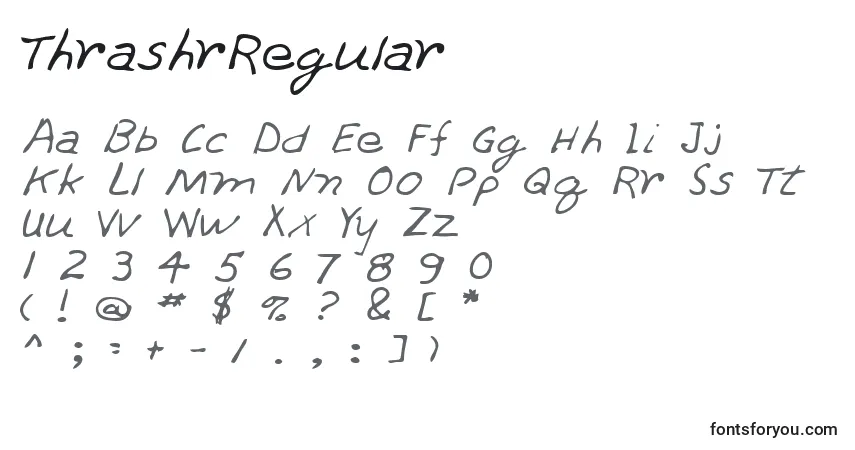 A fonte ThrashrRegular – alfabeto, números, caracteres especiais