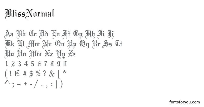 A fonte BlissNormal – alfabeto, números, caracteres especiais