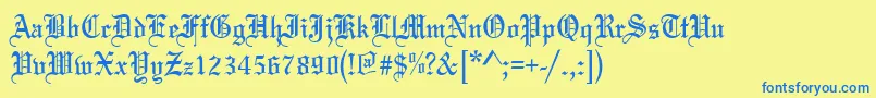 フォントBlissNormal – 青い文字が黄色の背景にあります。