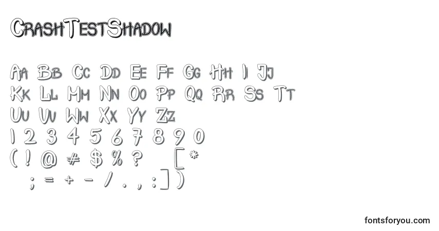A fonte CrashTestShadow (91210) – alfabeto, números, caracteres especiais