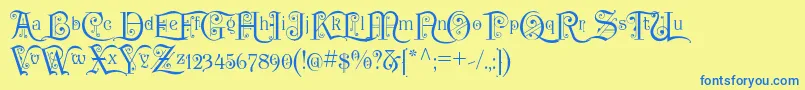 フォントP22KilkennyInitialCap – 青い文字が黄色の背景にあります。