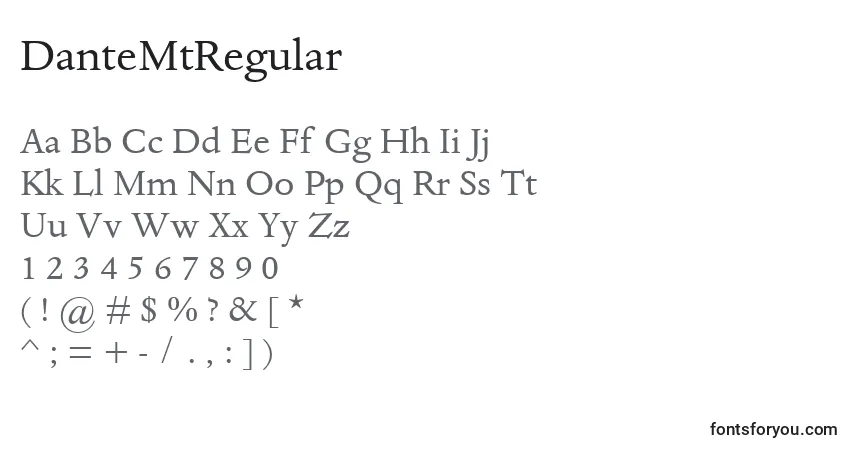A fonte DanteMtRegular – alfabeto, números, caracteres especiais