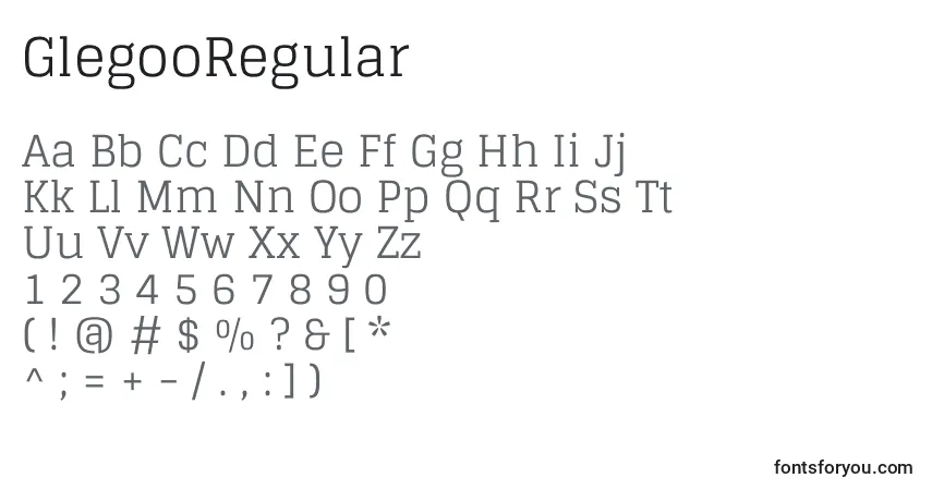 A fonte GlegooRegular – alfabeto, números, caracteres especiais