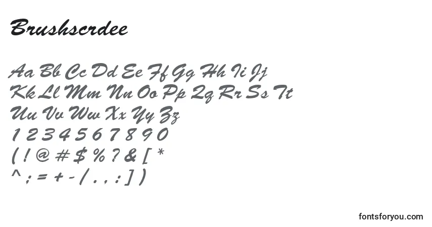 A fonte Brushscrdee – alfabeto, números, caracteres especiais