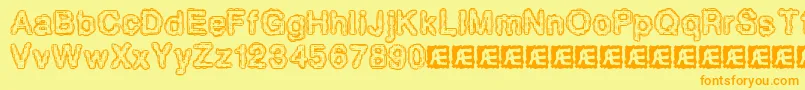Więcej informacji o czcionce Pixlkrud Czcionka Pixlkrud – pomarańczowe czcionki na żółtym tle