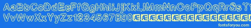 Pixlkrud-Schriftart – Gelbe Schriften auf blauem Hintergrund