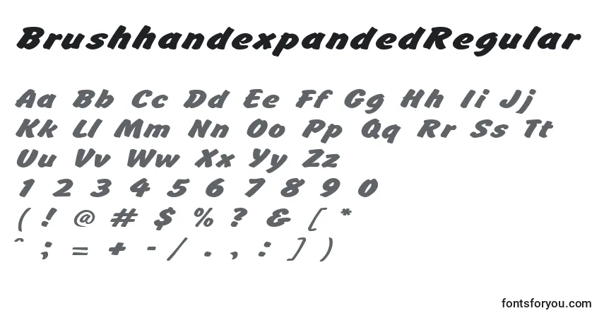 Шрифт BrushhandexpandedRegular – алфавит, цифры, специальные символы