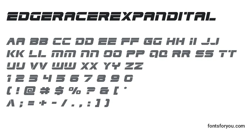 Schriftart Edgeracerexpandital – Alphabet, Zahlen, spezielle Symbole