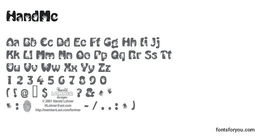 A fonte HandMe – alfabeto, números, caracteres especiais