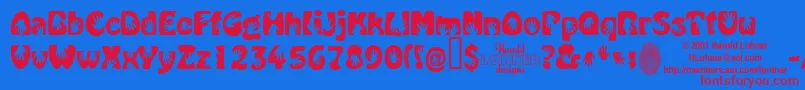 HandMe Font – Red Fonts on Blue Background