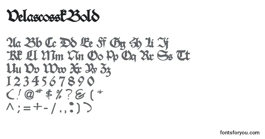 A fonte VelascosskBold – alfabeto, números, caracteres especiais